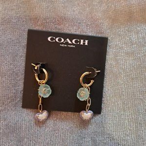 Coach Tea Rose Chain Huggie Drop Earrings